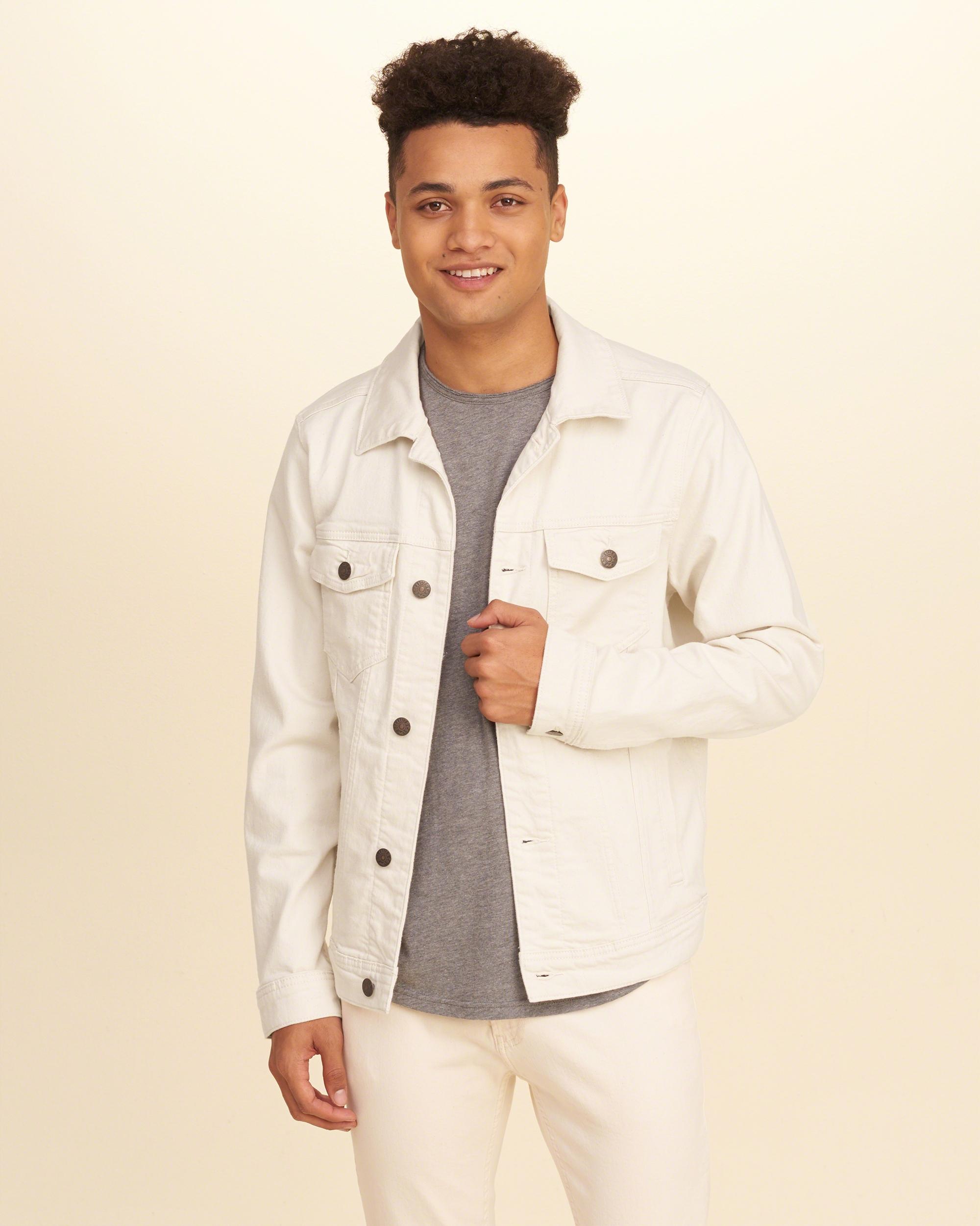 Lyst Hollister Stretch Denim Jacket in White for Men